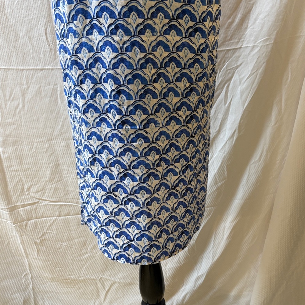 Sigrid Olsen Blue and White Linen Fan Medallion Print Midi Dress Small NWT’s - Picture 7 of 11